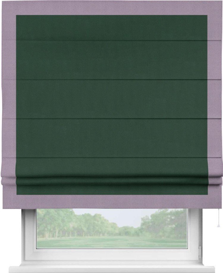 Римская штора «Кортин» для проема, блэкаут однотонный зелёный с кантом Чесс